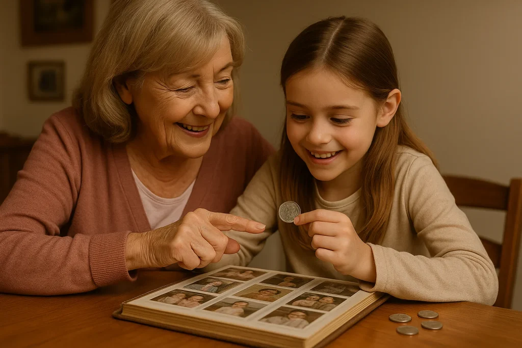 A grandmother lovingly explains the story behind a special quarter to her curious granddaughter.
