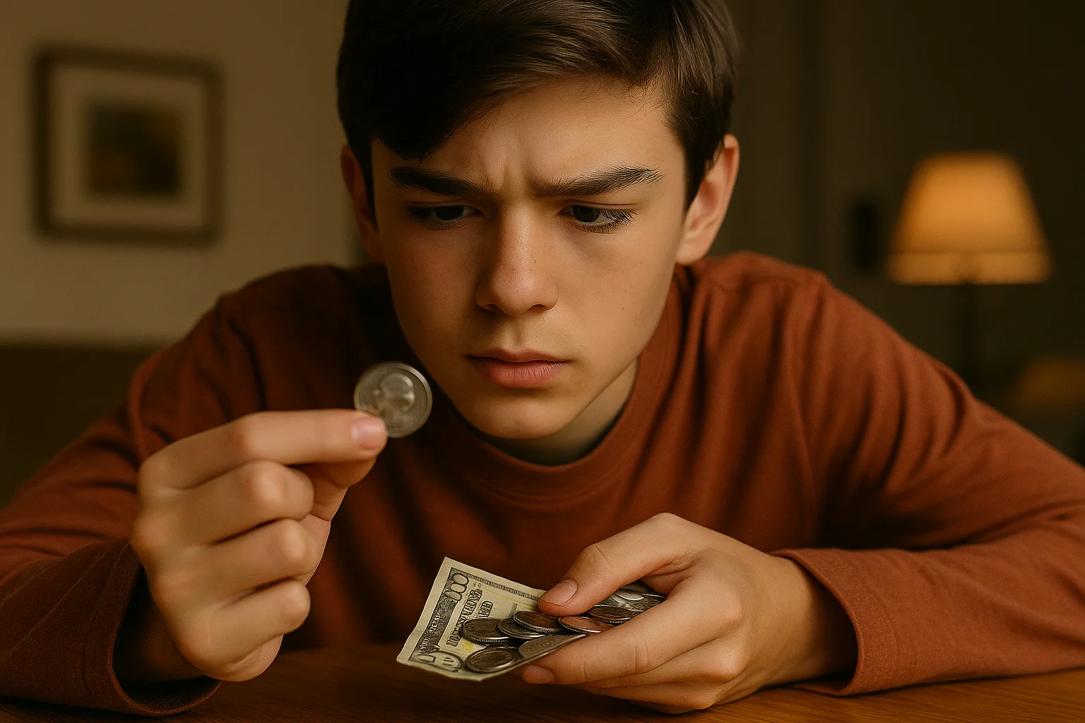 A teenager pauses after getting change, captivated by a quarter that might be more than just spare coins.